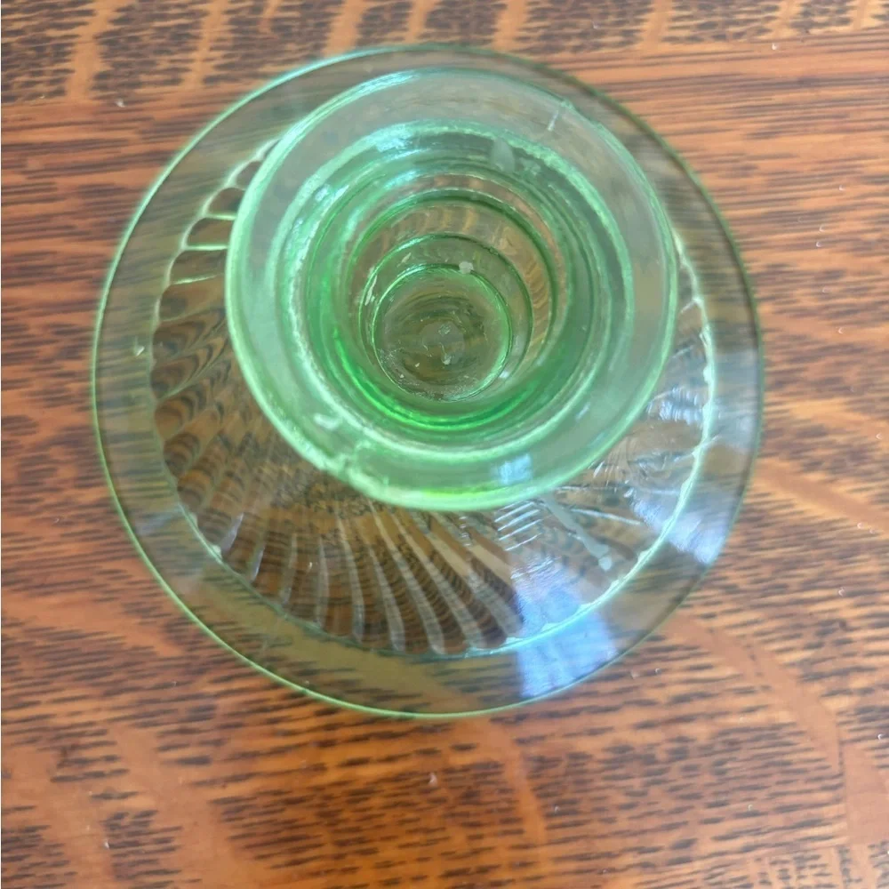 Green depression/uranium glass candle holder